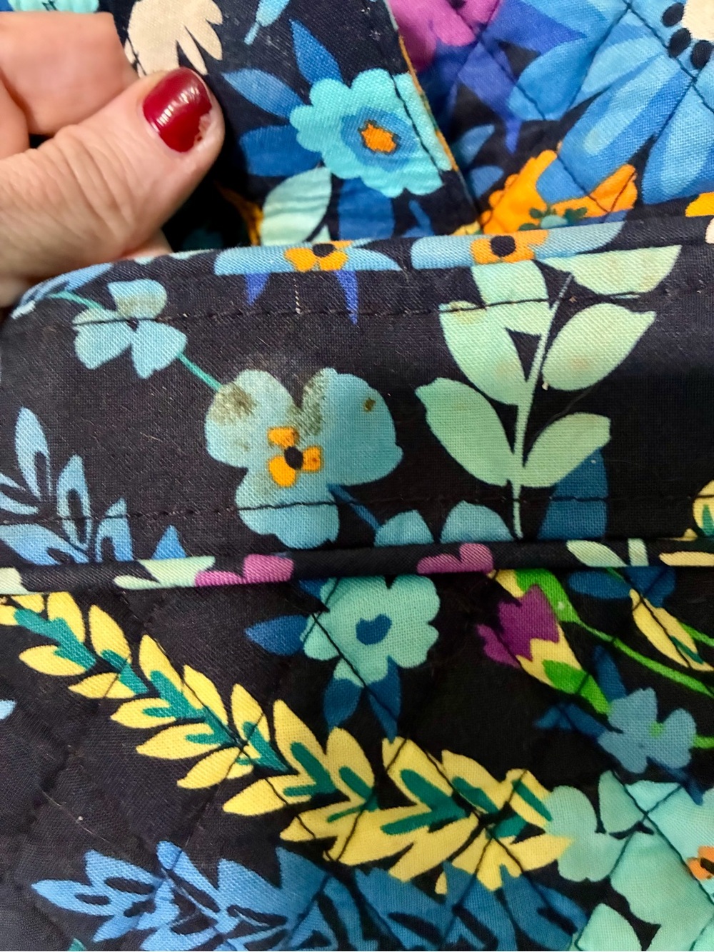 Vera Bradley Navy Quilted Floral Diaper Bag with Aqua & Orange Accents - Picture 3 of 8